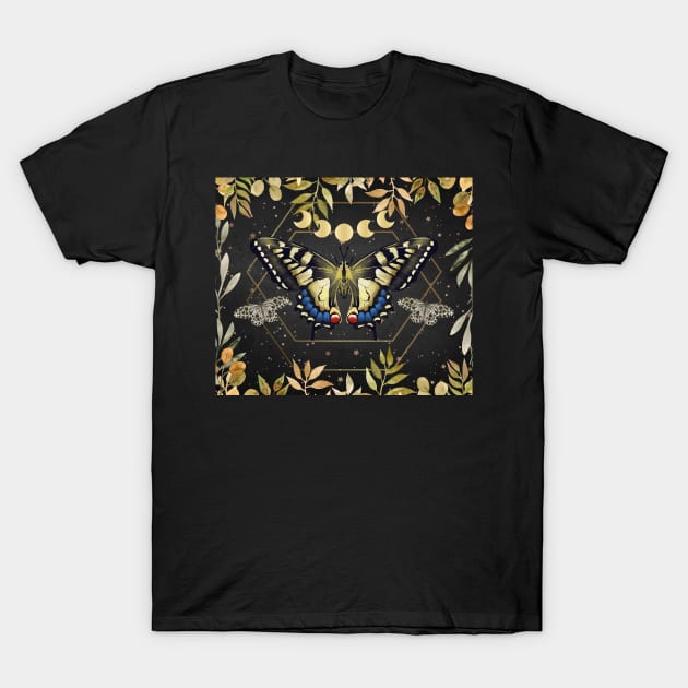 Mystic Botanical Butterfly Scene 2 T-Shirt by rosiemoonart